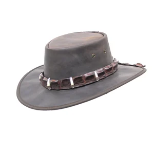 1033MC Leather Hat with Croc Leather Band and 5 Croc Teeth by BARMAH