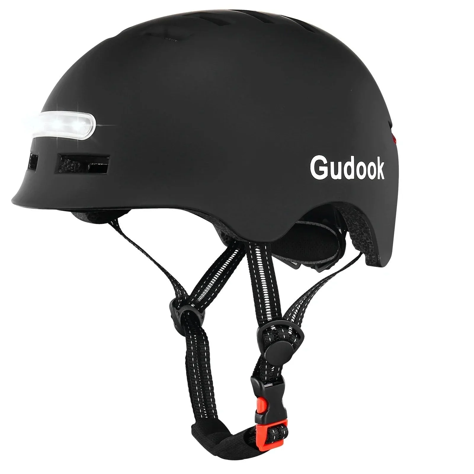 Bike Helmet with Front And Rear Rechargeable LED Lights Matte Black