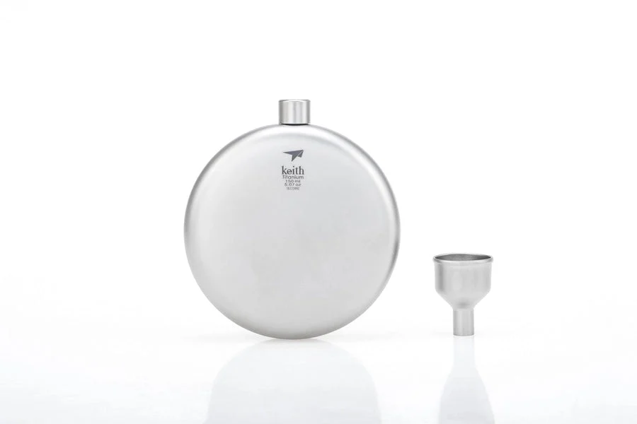 Keith Titanium Round Hip Flask - Funnel