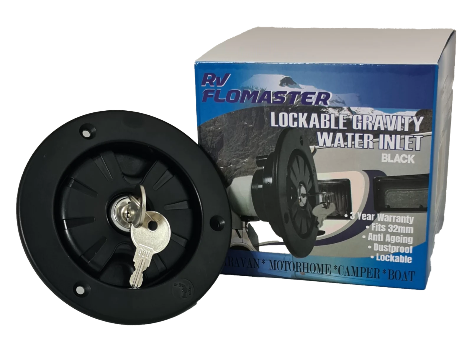 RV Flowmaster Lockable Gravity Water Inlet - Black