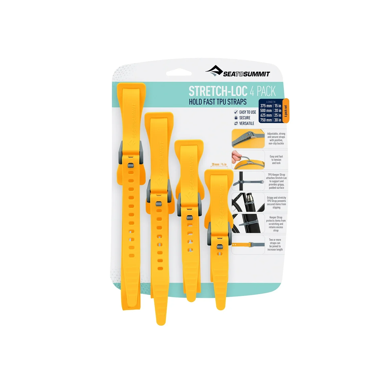 SEA TO SUMMIT Stretch-Loc TPU Strap All sizes 20mm x mixed 4-pack Yellow