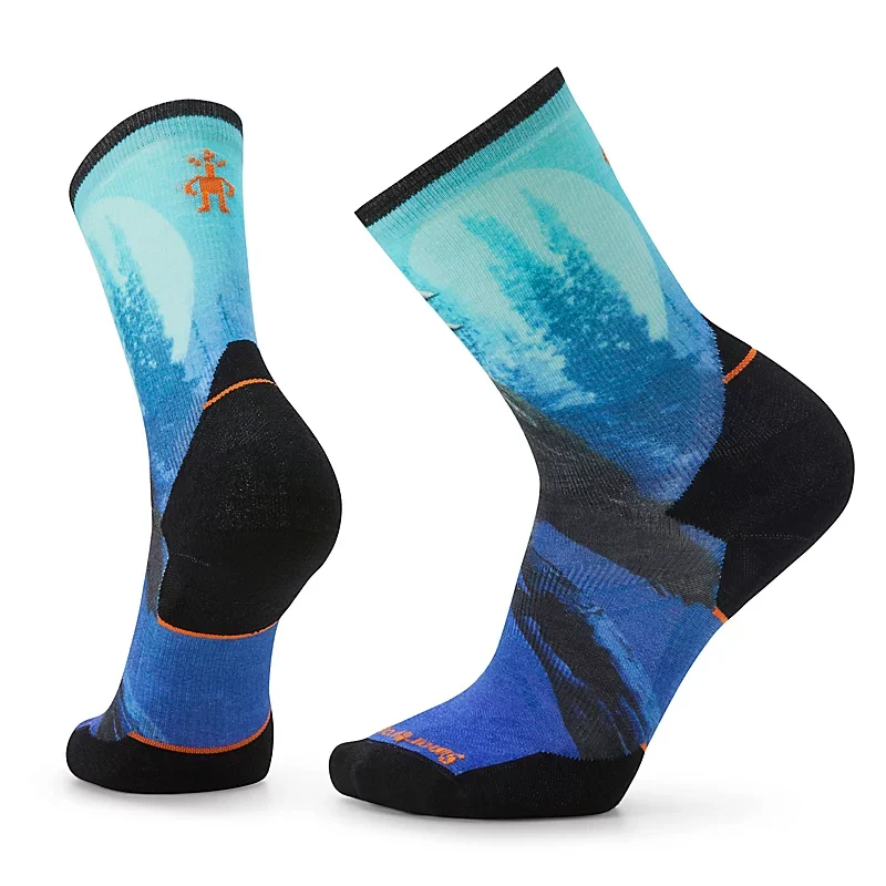 SMARTWOOL AE Run Raven Print Crew ALPINE BLUE